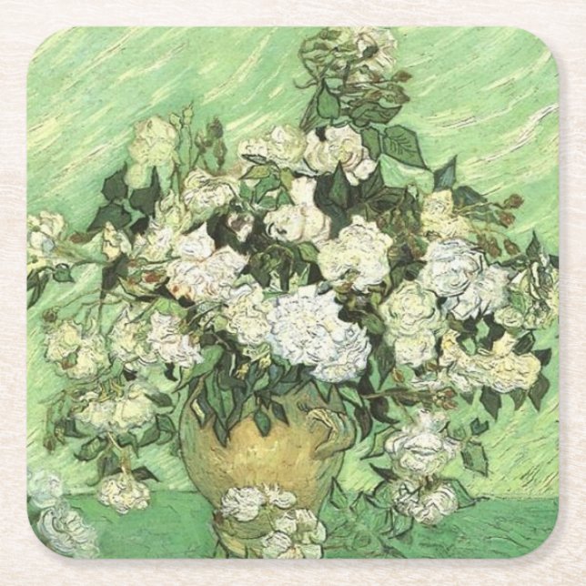 Van Gogh's Flowers in Vase Square Paper Coaster (Front)