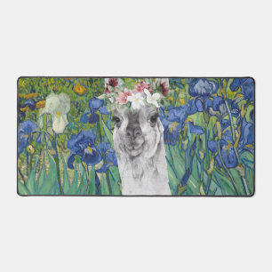 Van Gogh's Irises and Fancy Llama Desk Mat