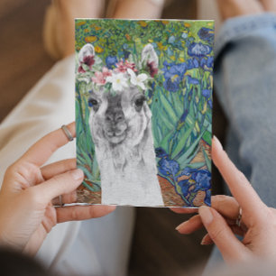 Van Gogh's Irises and Fancy Llama Greeting Card