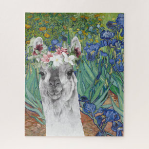 Van Gogh's Irises and Fancy Llama  Jigsaw Puzzle