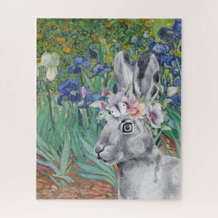 Van Gogh's Irises and Fancy Rabbit  Jigsaw Puzzle