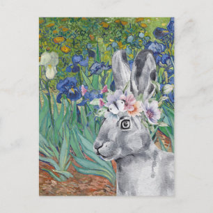 Van Gogh's Irises and Fancy Rabbit Postcard