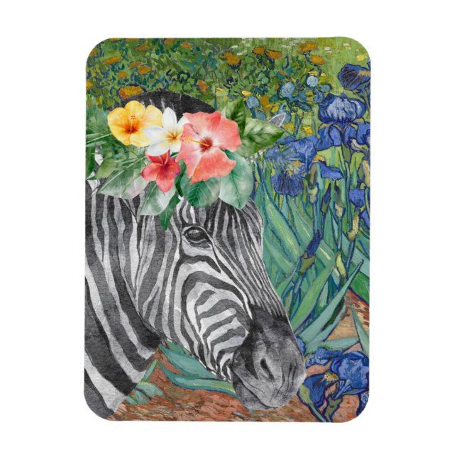 Van Gogh's Irises and Fancy Zebra Magnet (Vertical)