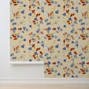 Van Gogh's Poppy Iris Daisy Flowers Beige Wallpaper