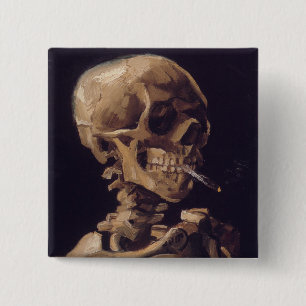 Van Gogh's Skeleton with Burning Cigarette 15 Cm Square Badge