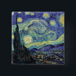 Van Gogh's Starry Night 15 Cm Square Badge<br><div class="desc">Van Gogh's masterpiece: Starry Night.
The Starry Night is an oil on canvas by the Dutch post-impressionist painter Vincent van Gogh. Painted in June 1889,  it depicts the view from the east-facing window of his asylum room at Saint-Rémy-de-Provence,  just before sunrise,  with the addition of an idealised village.</div>