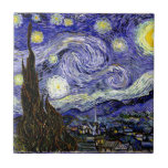 Van Gogh's Starry Night, 1889 Tile<br><div class="desc">Widely hailed as Van Gogh's magnum opus, the painting depicts the view outside his sanatorium room window at night, although it was painted from memory during the day. Image is in the public domain. Contact Patterns & Paintings & Graphics for special requests. © Copyright 2020 P.D., Patterns & Paintings &...</div>