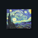 Van Gogh's Starry Night Canvas Print<br><div class="desc">Van Gogh's masterpiece: Starry Night.
The Starry Night is an oil on canvas by the Dutch post-impressionist painter Vincent van Gogh. Painted in June 1889,  it depicts the view from the east-facing window of his asylum room at Saint-Rémy-de-Provence,  just before sunrise,  with the addition of an idealised village.</div>