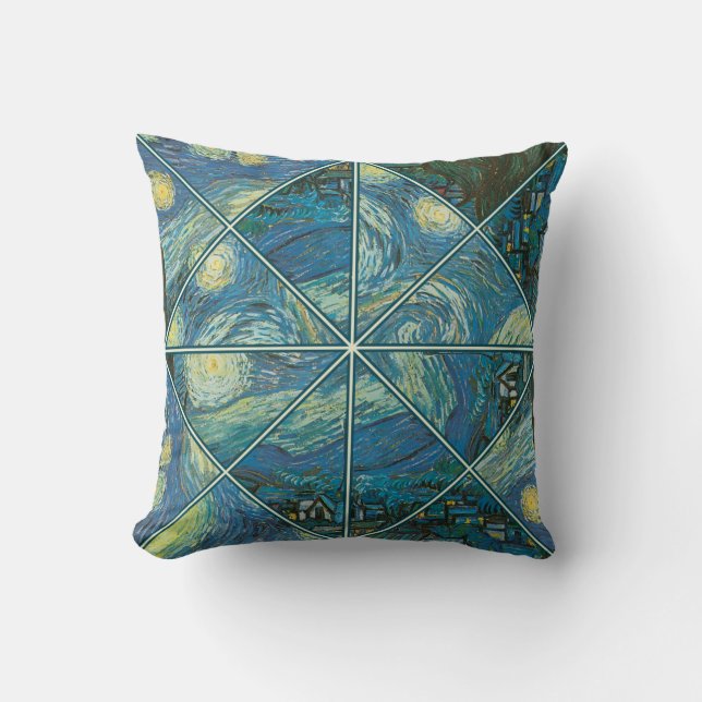 Van Gogh's Starry Night Kaleidoscope Pillow (Front)