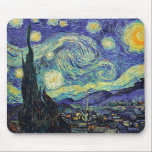 Van Gogh's Starry Night Mouse Pad<br><div class="desc">Van Gogh's masterpiece: Starry Night.
The Starry Night is an oil on canvas by the Dutch post-impressionist painter Vincent van Gogh. Painted in June 1889,  it depicts the view from the east-facing window of his asylum room at Saint-Rémy-de-Provence,  just before sunrise,  with the addition of an idealised village.</div>