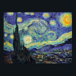 Van Gogh's Starry Night Poster<br><div class="desc">Van Gogh's masterpiece: Starry Night.
The Starry Night is an oil on canvas by the Dutch post-impressionist painter Vincent van Gogh. Painted in June 1889,  it depicts the view from the east-facing window of his asylum room at Saint-Rémy-de-Provence,  just before sunrise,  with the addition of an idealised village.</div>