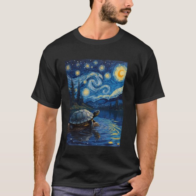 Van Gogh's Starry Night River Turtle Shellback Swi T-Shirt (Front)
