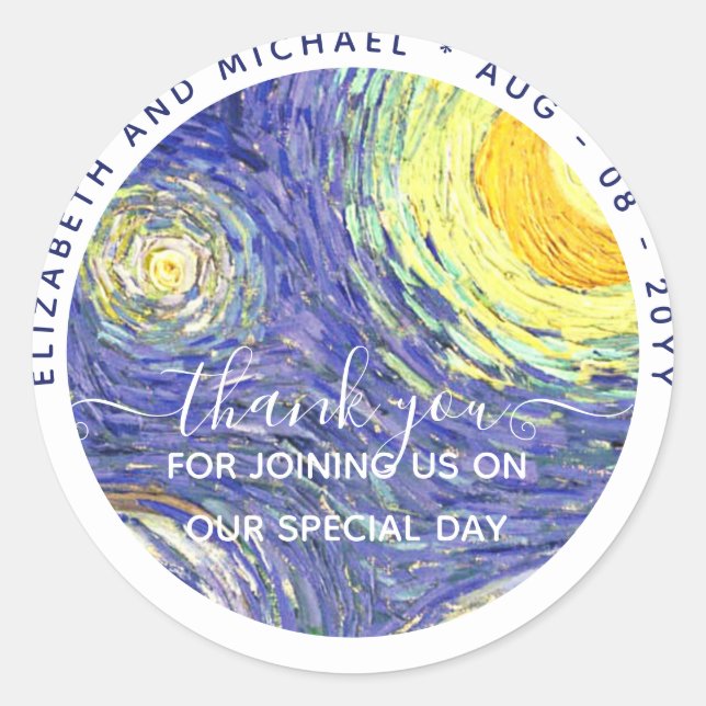 Van Gough Starry Night Thank You Favour Classic Round Sticker (Front)