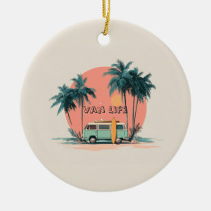 Van Life – Retro Beach Camper Art Ceramic Tree Decoration