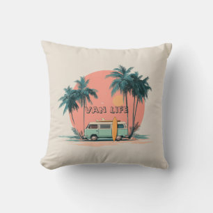 Van Life – Retro Beach Camper Art Cushion