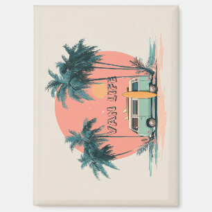 Van Life – Retro Beach Camper Art Magnet