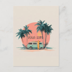 Van Life – Retro Beach Camper Art Postcard