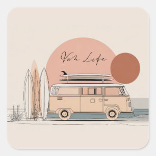Van Life Surf Van – Retro Beach Camper Aesthetic  Square Sticker