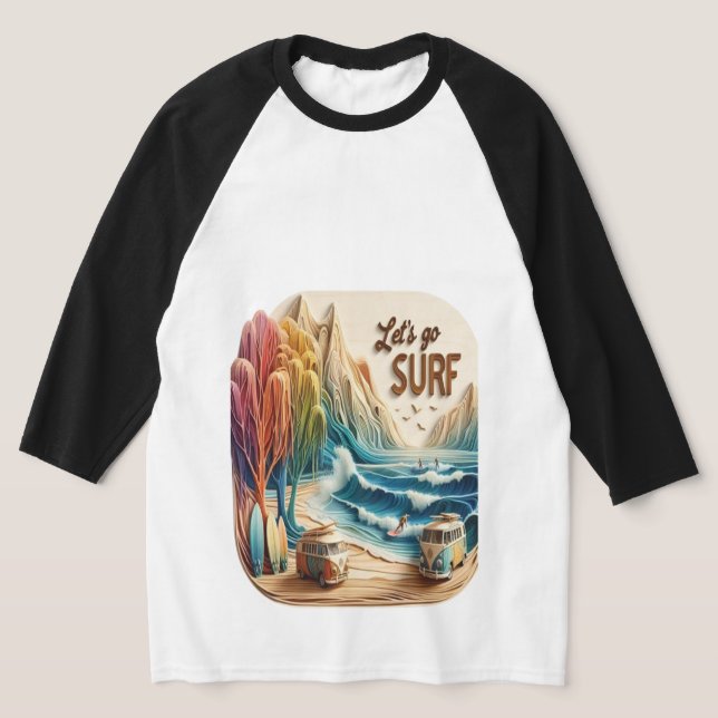 Van Parked With Surfboards on Sandy Shore T-Shirt (Laydown)