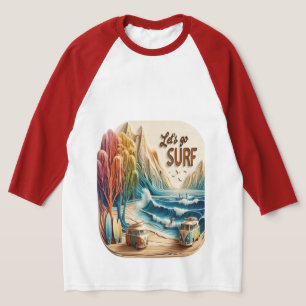 Van Parked With Surfboards on Sandy Shore T-Shirt