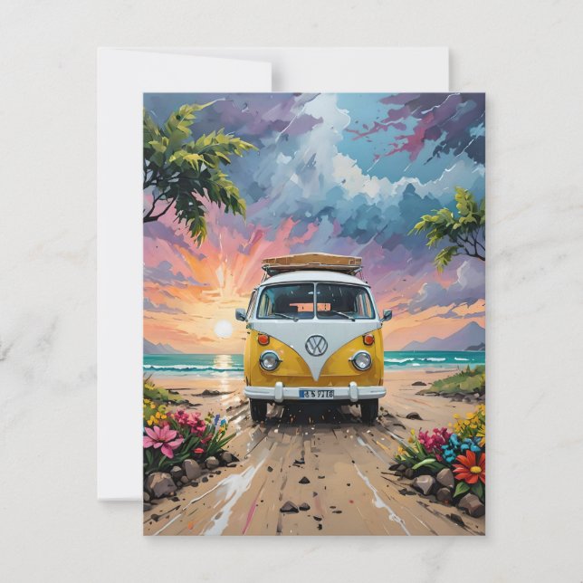 Van Scene On Beach E Holiday Card (Front)
