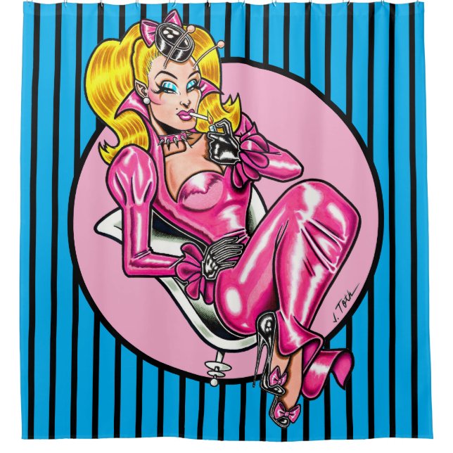 Vana DeVinyl™/Pretty in Pink Rubber Shower Curtain (Front)