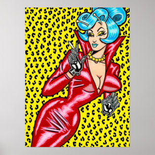 Vana DeVinyl™/Red Vinyl Dress/Yellow Leopard Poster
