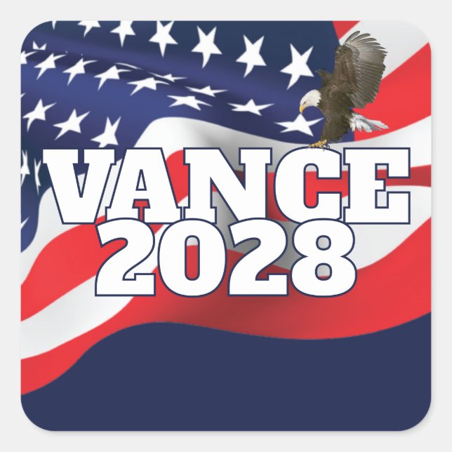 Vance 2028 Text With Flag and Bald Eagle Square Sticker (Front)