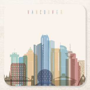 Vancouver, Canada   City Skyline Square Paper Coaster