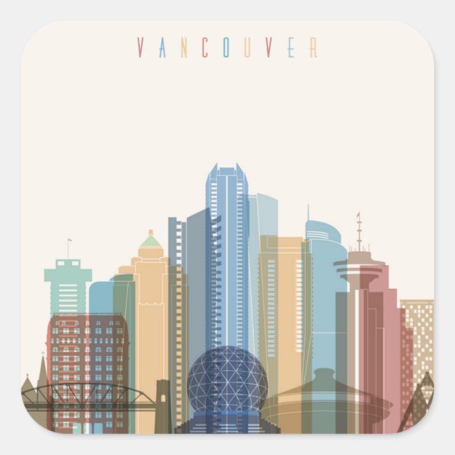 Vancouver, Canada | City Skyline Square Sticker (Front)