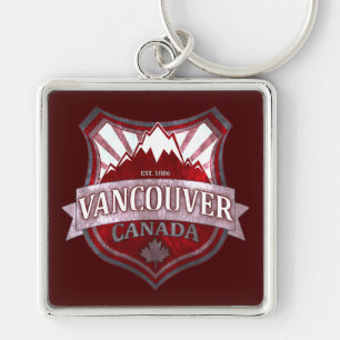 Vancouver Canada red grunge shield square keychain