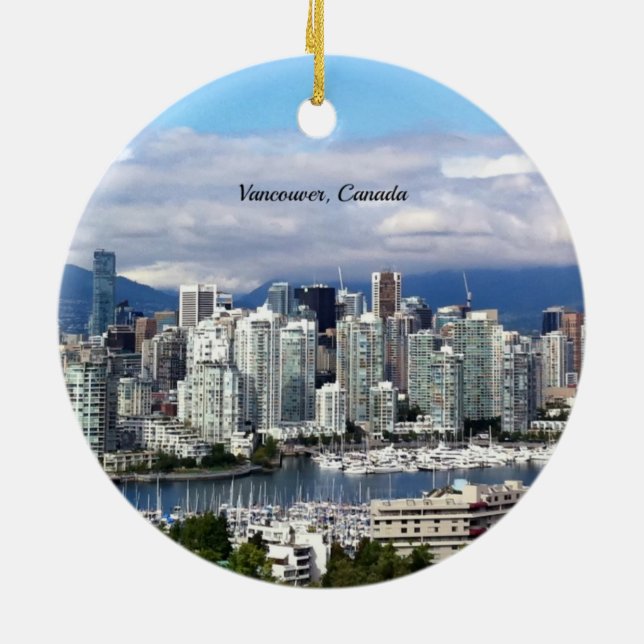 Vancouver Canada Skyline Ceramic Tree Decoration (Back)