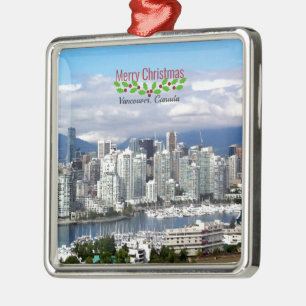 Vancouver Canada Skyline, Merry Christmas, Metal Tree Decoration