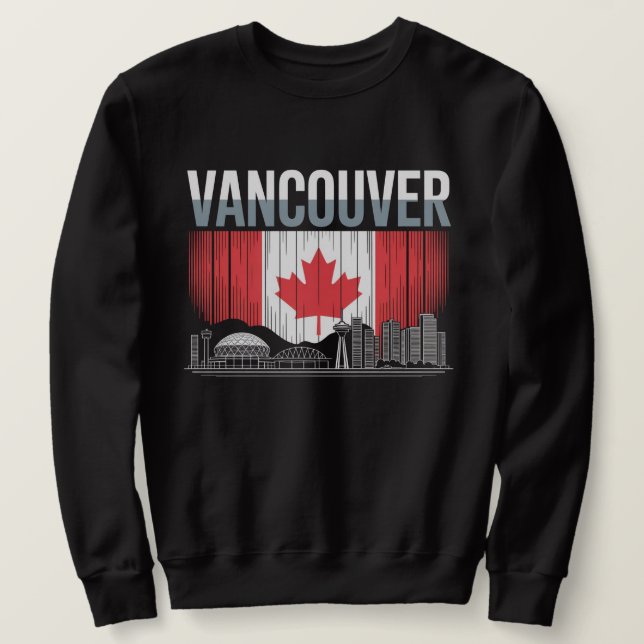 Vancouver Canada Skyline | Vintage Flag & Mountain Sweatshirt (Design Front)