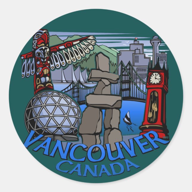Vancouver Canada Stickers Totem Pole Landmark Art (Front)