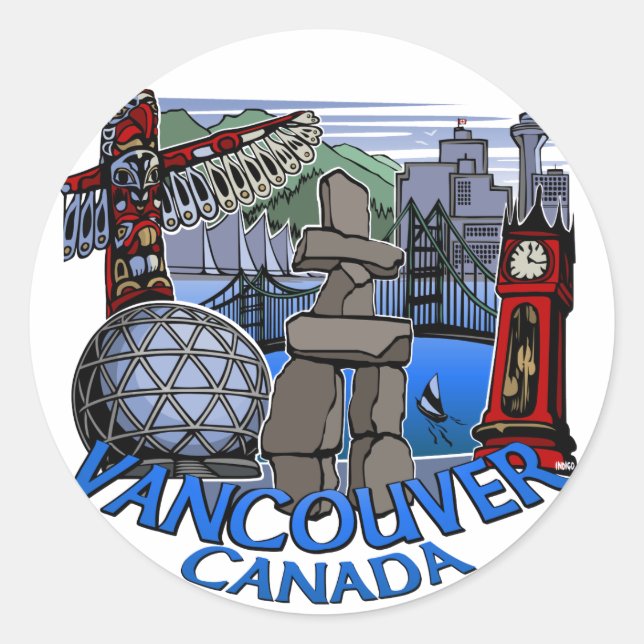 Vancouver Canada Stickers Totem Pole Landmark Art (Front)