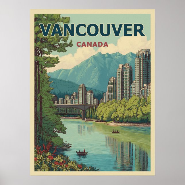 Vancouver Canada Travel Art Vintage Poster (Front)