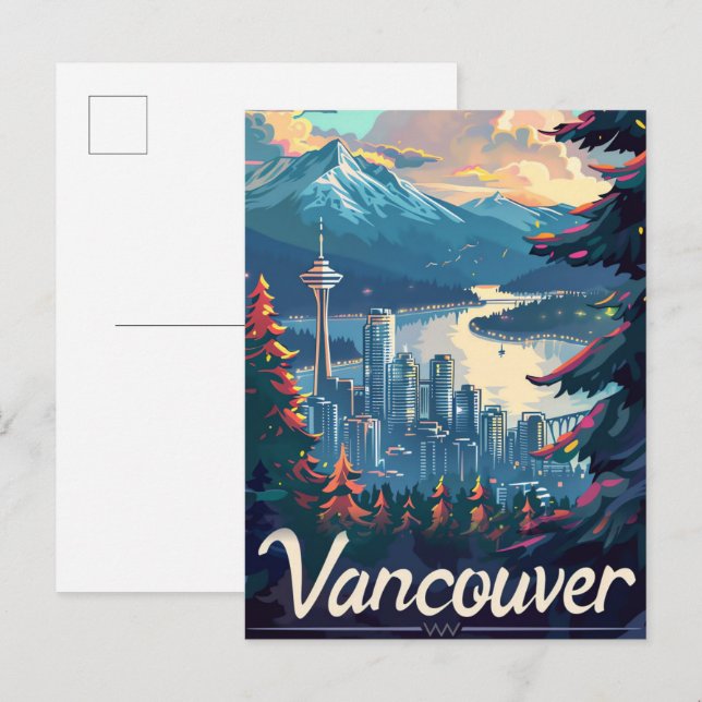 Vancouver Canada Vintage Retro Travel Illustration Postcard (Front/Back)
