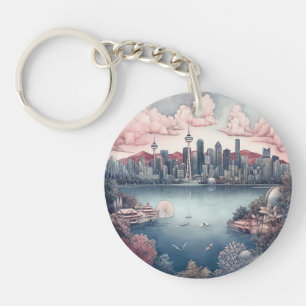 Vancouver City Canada Travel Painting  Key Ring
