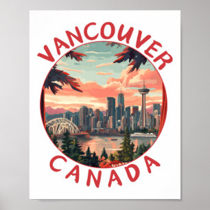 Vancouver In Canada Retro Vector Travel Art Landsc Poster
