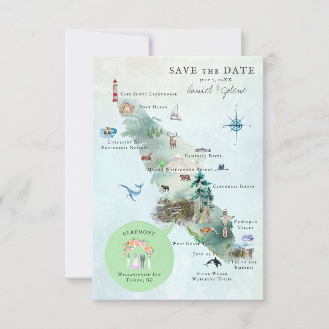 Vancouver Island BC Wedding Itinerary Map (Front)