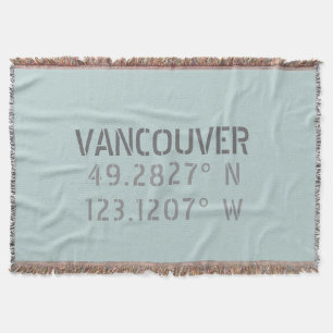 Vancouver Latitude Longitude Throw Blanket