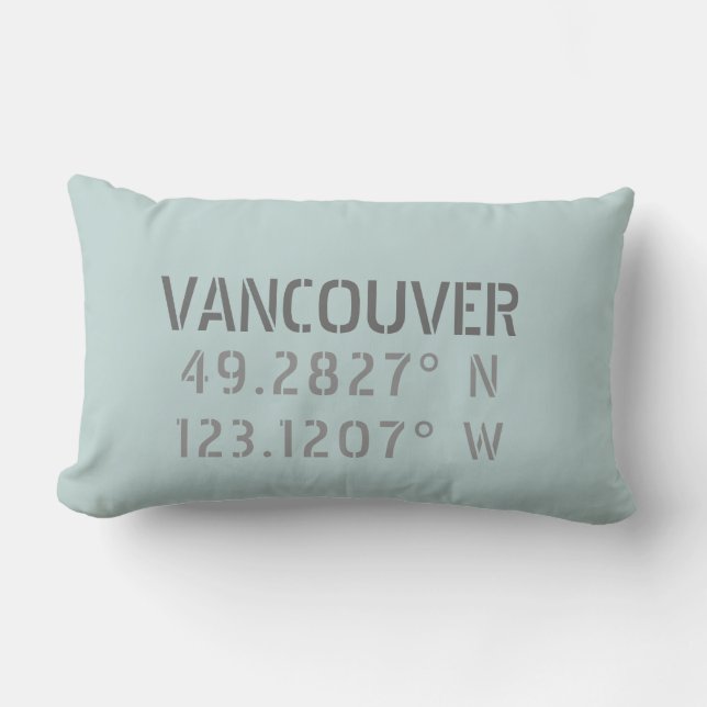 Vancouver Latitude Longitude Throw Pillow (Front)