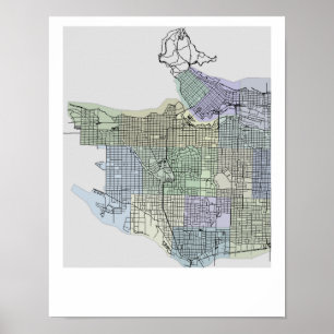 Vancouver Map with Vibrant Funky Colours Poster