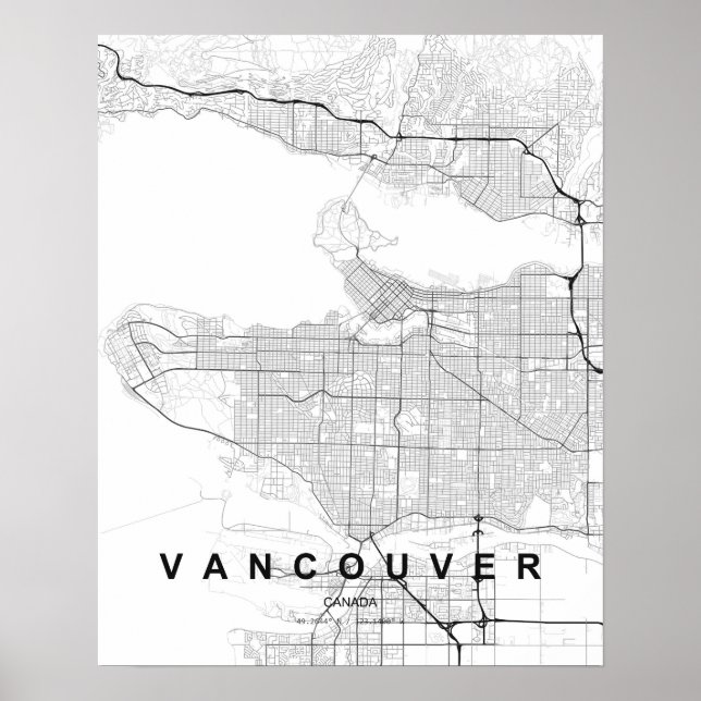 Vancouver Minimalist Map (Black & White) Poster (Front)