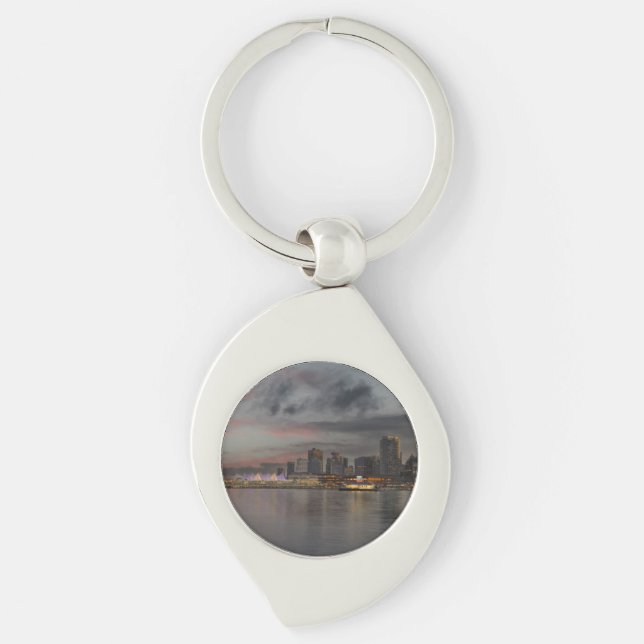 Vancouver Skyline At Sunset Key Ring (Front)