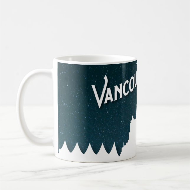Vancouver skyline by night at Coal Harbour Coffee Mug (Left)