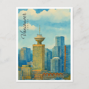 Vancouver Skyline Canada Vintage Watercolor Holiday Postcard
