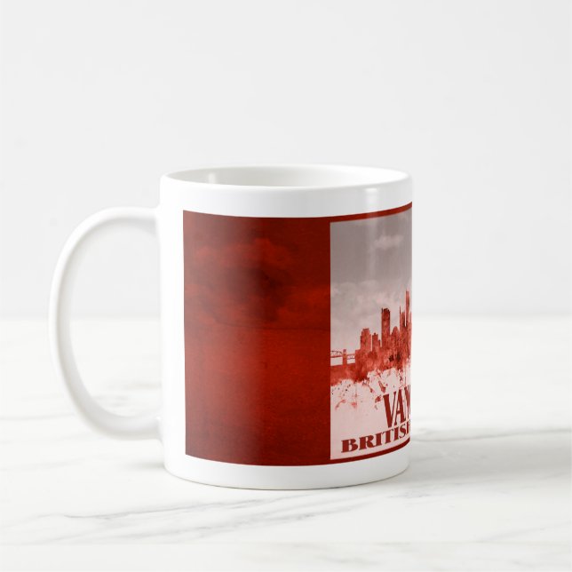 Vancouver skyline with red grunge coffee mug (Left)
