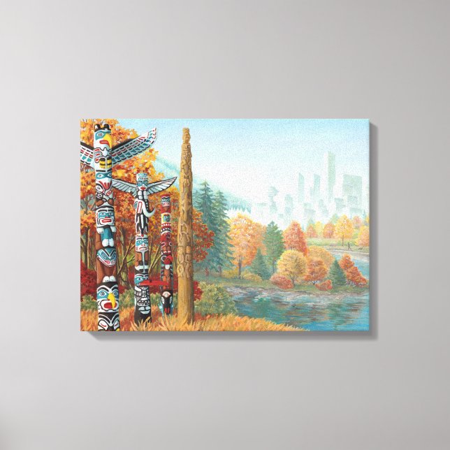 Vancouver Totem Poles Art Print Canvas (Front)